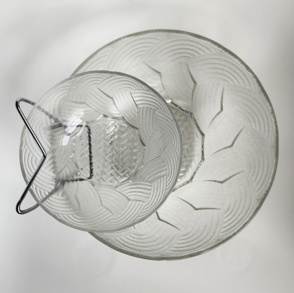 Vintage Pasari Wicker Pattern Glass Chip'N Dip Bowl Set - Picture 4 of 14